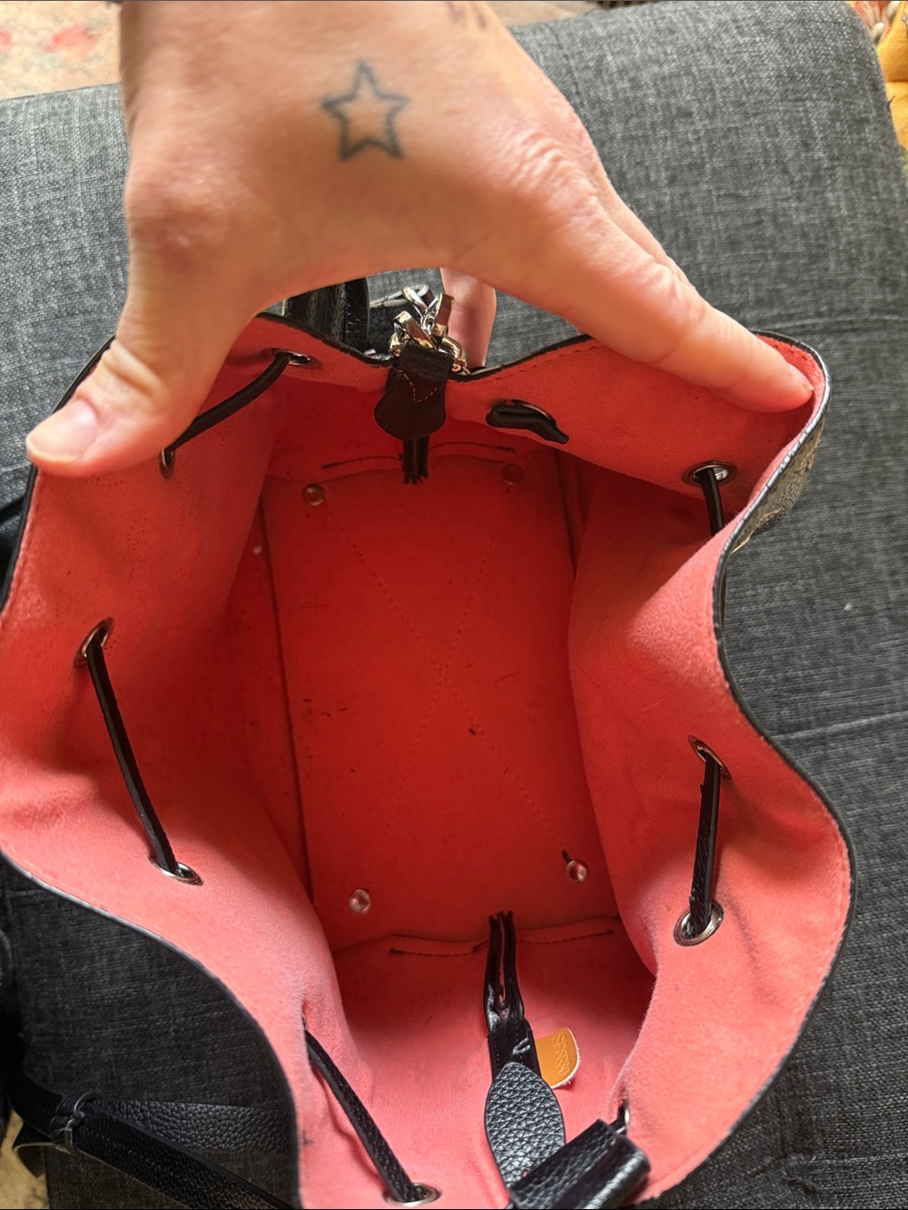 Louis Vuitton black and pink perforated Monogram Mahina leather Bella bucket bag - Picture 8 of 10